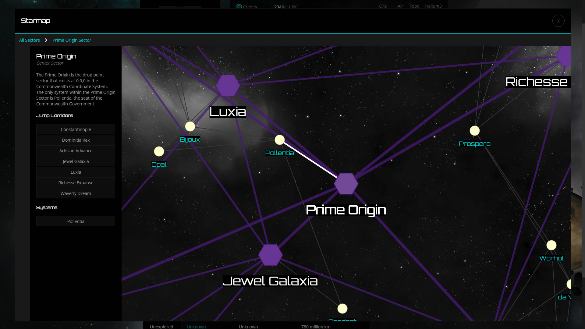 The sector view of the starmap.