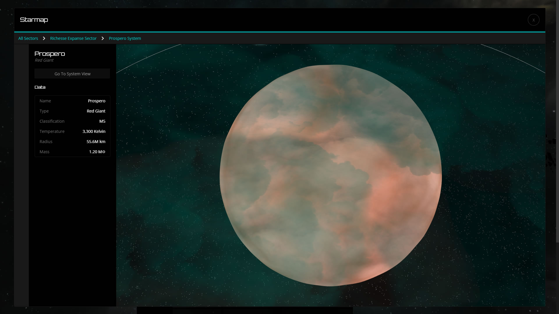 A star in the system view.